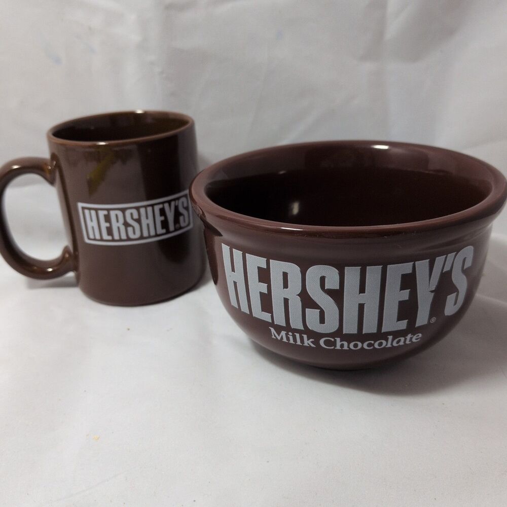 Vintage Hershey's Milk Chocolate Ceramic Brown Mug & Ice Cream Bowl Set